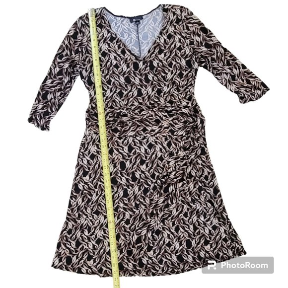 Vintage Faux Wrap Geometric Print Jersey Knit Dress Packable Travel Sz Large - Picture 6 of 11